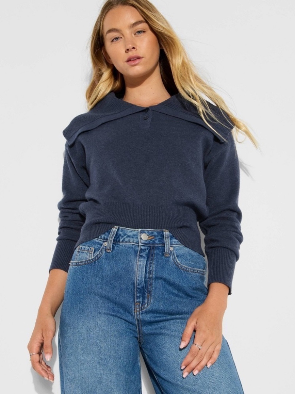 Women's Button-Down Collar Henley Sweater